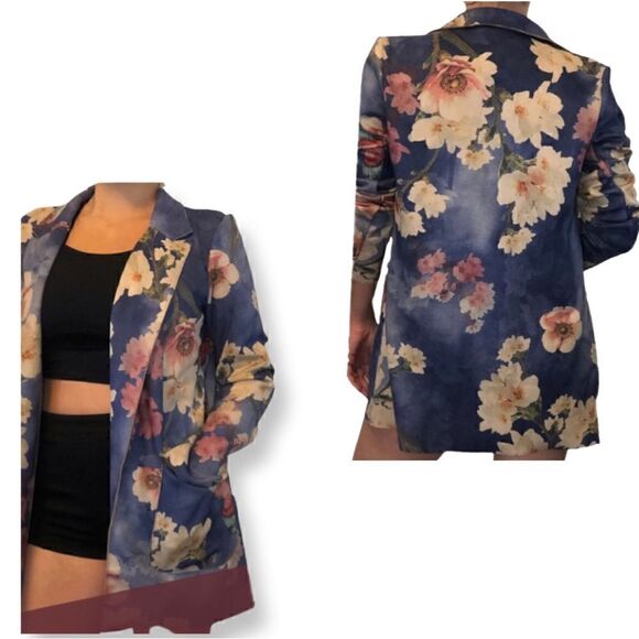 Solitaire Open Front Floral brown Duster Jacket Sz M NWOT - Picture 2 of 7